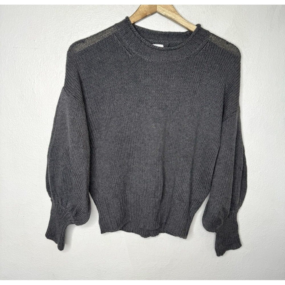 NSF Elsie Drop Shoulder Sweater Women's Small Gray Cotton Cashmere Bubble Sleeve